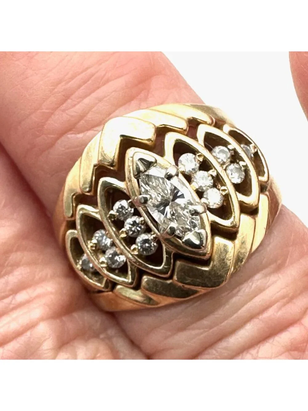Vintage 14K Gold Diamond Cluster Ring Size 6.5